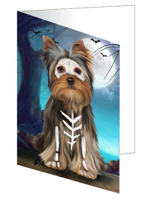 Happy Halloween Trick or Treat Yorkshire Terrier Dog Handmade Artwork Assorted Pets Greeting Cards and Note Cards with Envelopes for All Occasions and Holiday Seasons GCD68063