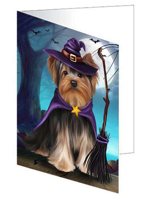 Happy Halloween Trick or Treat Yorkshire Terrier Dog Handmade Artwork Assorted Pets Greeting Cards and Note Cards with Envelopes for All Occasions and Holiday Seasons GCD68066