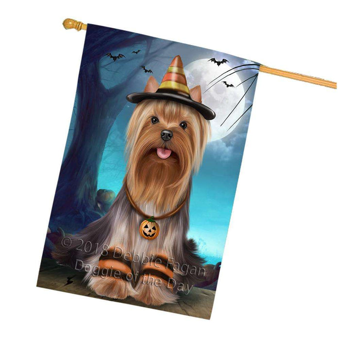 Happy Halloween Trick or Treat Yorkshire Terrier Dog House Flag FLG54875