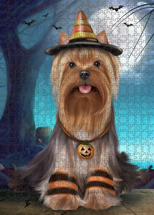 Happy Halloween Trick or Treat Yorkshire Terrier Dog Puzzle with Photo Tin PUZL85864
