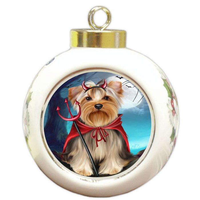 Happy Halloween Trick or Treat Yorkshire Terrier Dog Round Ball Christmas Ornament RBPOR54676