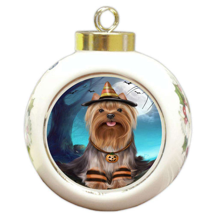 Happy Halloween Trick or Treat Yorkshire Terrier Dog Round Ball Christmas Ornament RBPOR54677