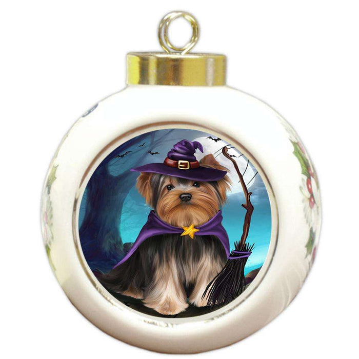 Happy Halloween Trick or Treat Yorkshire Terrier Dog Round Ball Christmas Ornament RBPOR54679