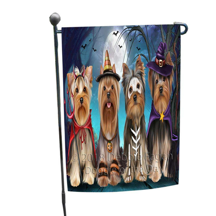 Happy Halloween Trick or Treat Yorkshire Terriers Dog Garden Flag GFLG54681