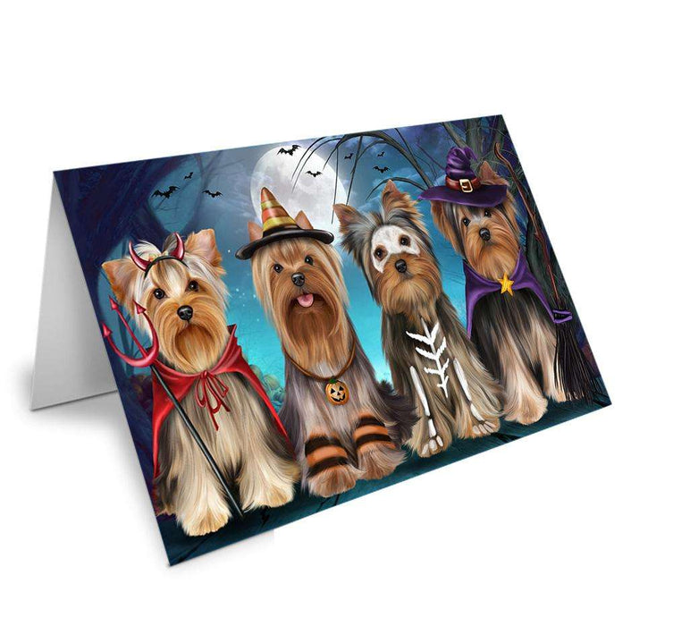 Happy Halloween Trick or Treat Yorkshire Terriers Dog Handmade Artwork Assorted Pets Greeting Cards and Note Cards with Envelopes for All Occasions and Holiday Seasons GCD67886