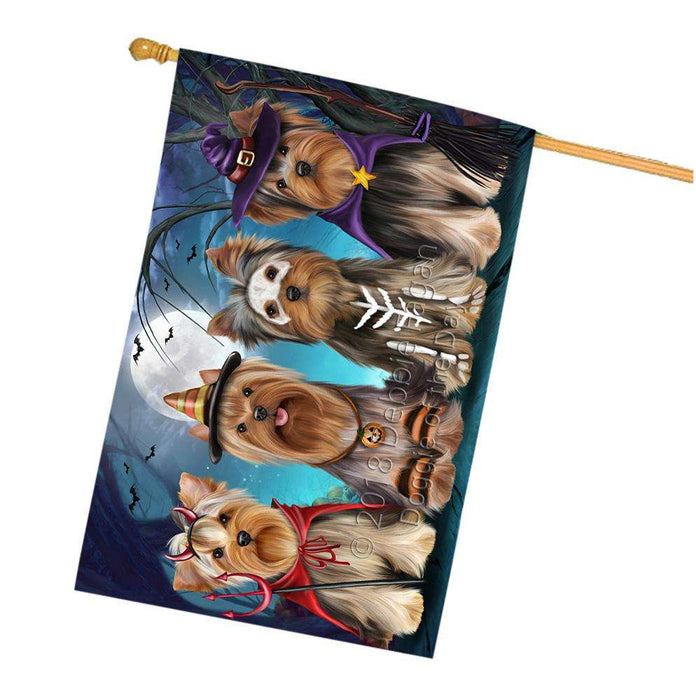 Happy Halloween Trick or Treat Yorkshire Terriers Dog House Flag FLG54817