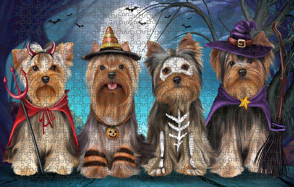 Happy Halloween Trick or Treat Yorkshire Terriers Dog Puzzle with Photo Tin PUZL85632