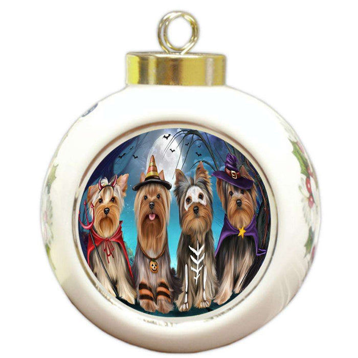Happy Halloween Trick or Treat Yorkshire Terriers Dog Round Ball Christmas Ornament RBPOR54619
