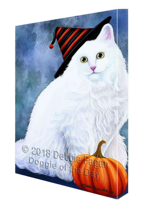 Happy Halloween Turkish Angora Cat Wearing Witch Hat with Pumpkin Canvas Print Wall Art Décor CVS112229