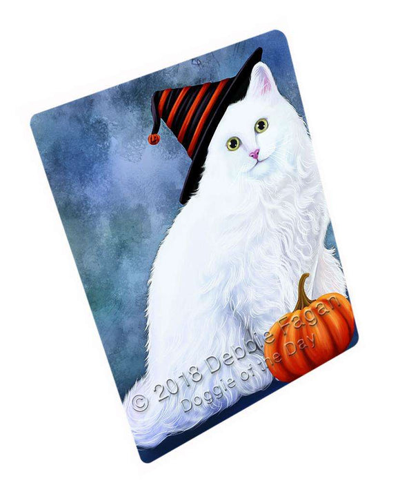 Happy Halloween Turkish Angora Cat Wearing Witch Hat with Pumpkin Cutting Board C69237