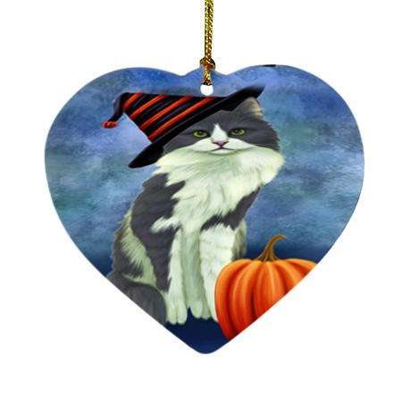 Happy Halloween Turkish Angora Cat Wearing Witch Hat with Pumpkin Heart Christmas Ornament HPOR54930