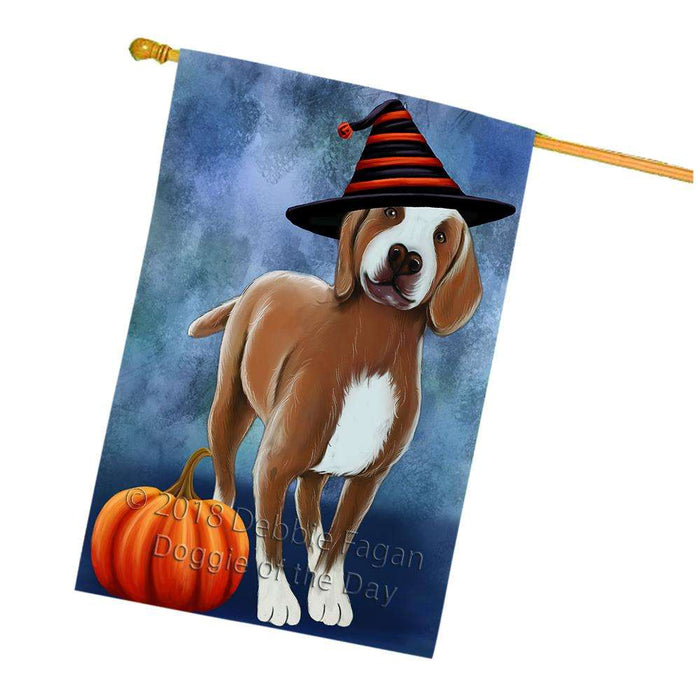 Happy Halloween Turkish Pointer Dog Wearing Witch Hat with Pumpkin House Flag FLG55130