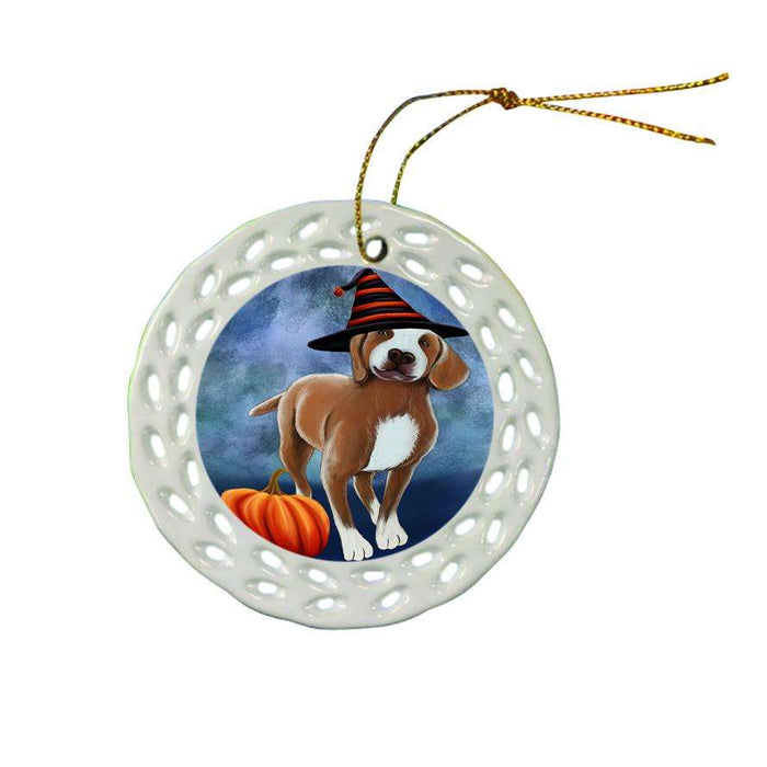 Happy Halloween Turkish Pointer Dog Wearing Witch Hat with Pumpkin Star Porcelain Ornament SPOR54923