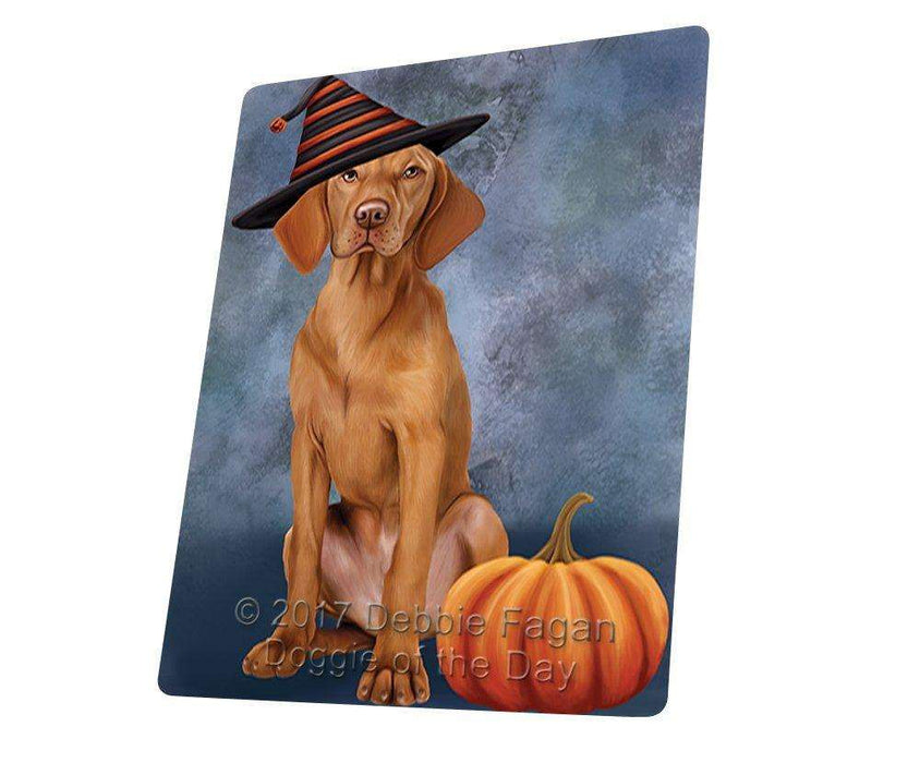 Happy Halloween Vizsla Dog Wearing Witch Hat with Pumpkin Tempered Cutting Board