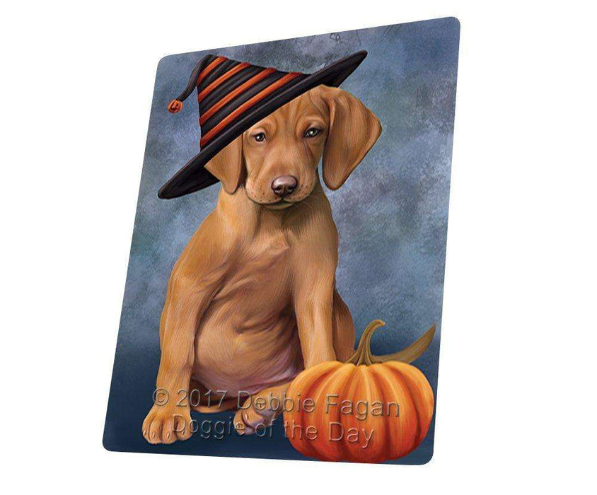 Happy Halloween Vizsla Dog Wearing Witch Hat with Pumpkin Tempered Cutting Board