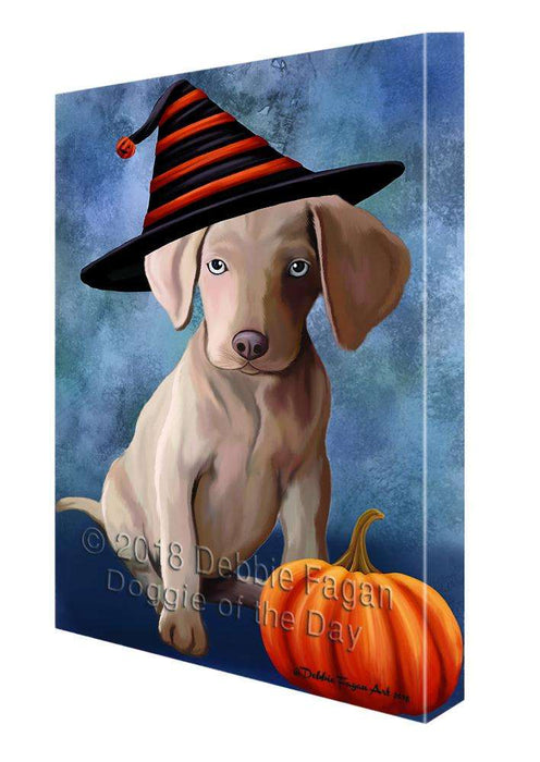 Happy Halloween Weimaraner Dog Wearing Witch Hat with Pumpkin Canvas Print Wall Art Décor CVS112265