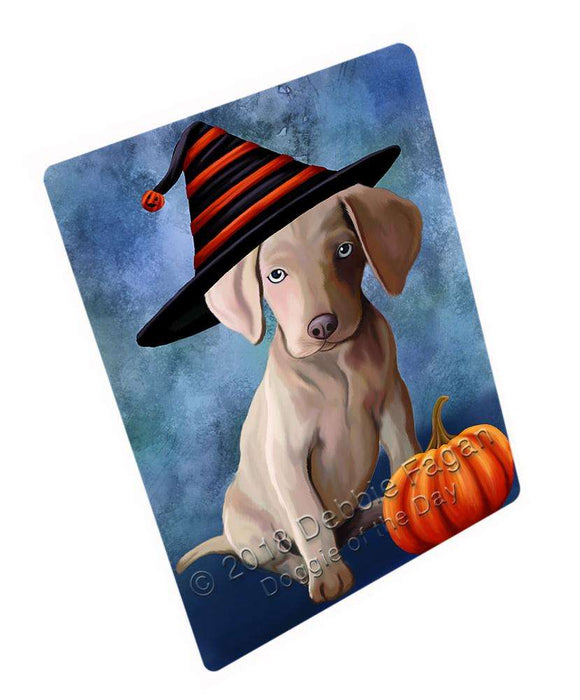 Happy Halloween Weimaraner Dog Wearing Witch Hat with Pumpkin Cutting Board C69249