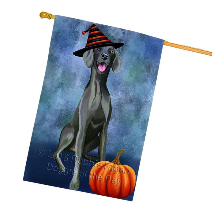 Happy Halloween Weimaraner Dog Wearing Witch Hat with Pumpkin House Flag FLG55132