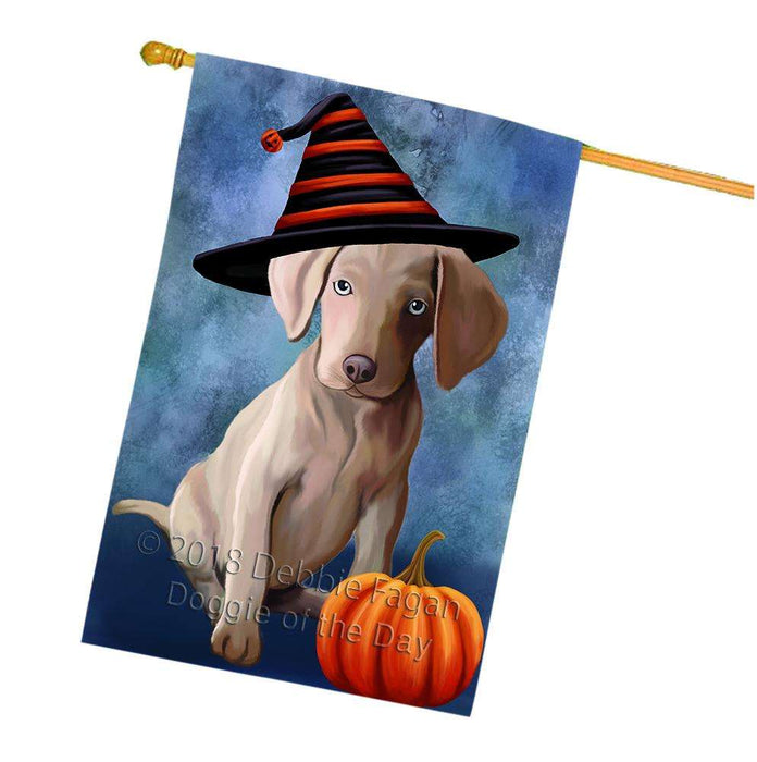 Happy Halloween Weimaraner Dog Wearing Witch Hat with Pumpkin House Flag FLG55133
