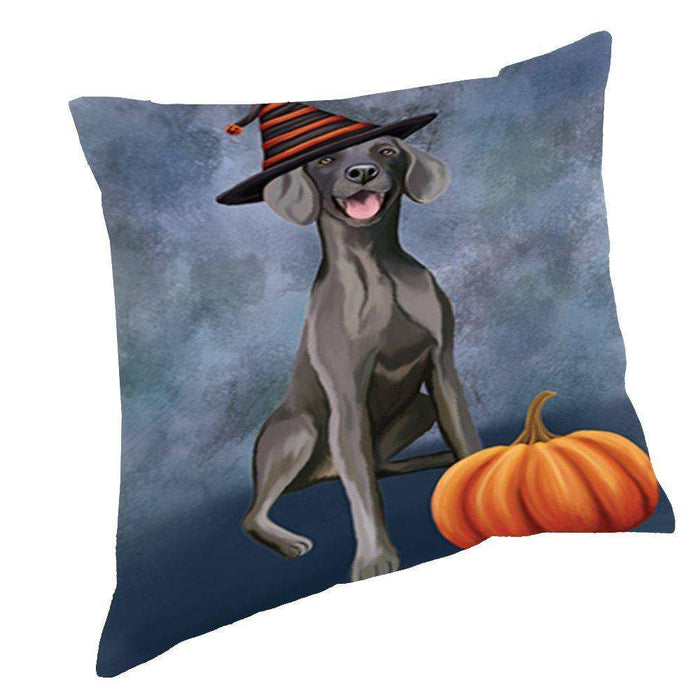 Happy Halloween Weimaraner Dog Wearing Witch Hat with Pumpkin Throw Pillow D221