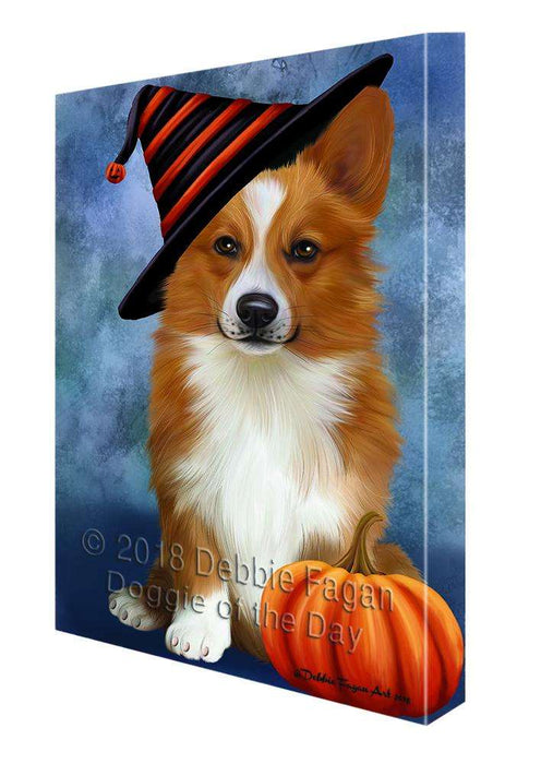 Happy Halloween Welsh Corgi Dog Wearing Witch Hat with Pumpkin Canvas Print Wall Art Décor CVS112274
