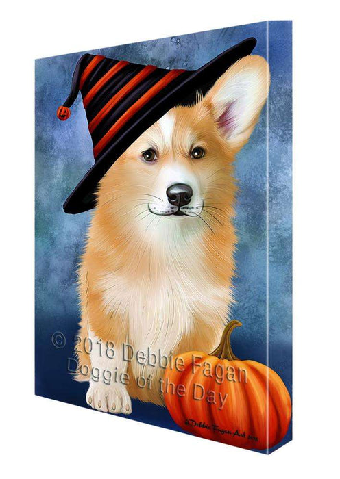 Happy Halloween Welsh Corgi Dog Wearing Witch Hat with Pumpkin Canvas Print Wall Art Décor CVS112283