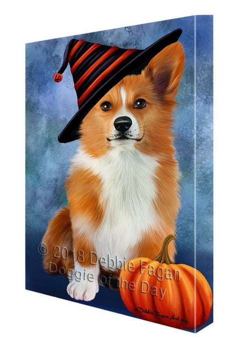 Happy Halloween Welsh Corgi Dog Wearing Witch Hat with Pumpkin Canvas Print Wall Art Décor CVS112292