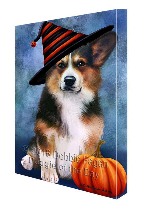 Happy Halloween Welsh Corgi Dog Wearing Witch Hat with Pumpkin Canvas Print Wall Art Décor CVS112301