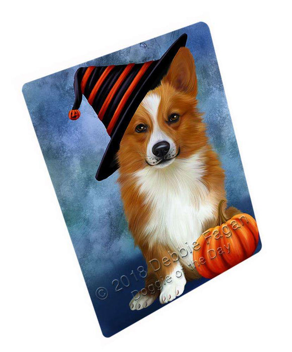 Happy Halloween Welsh Corgi Dog Wearing Witch Hat with Pumpkin Cutting Board C69252