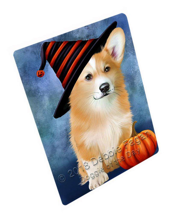Happy Halloween Welsh Corgi Dog Wearing Witch Hat with Pumpkin Cutting Board C69255