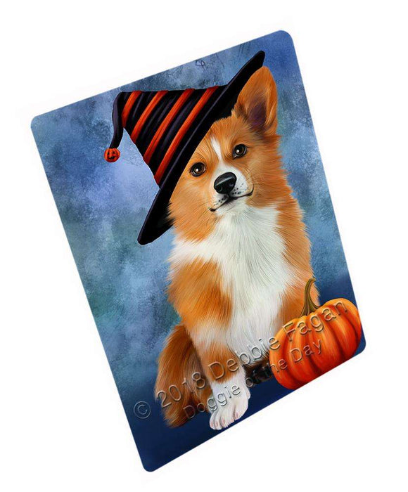 Happy Halloween Welsh Corgi Dog Wearing Witch Hat with Pumpkin Cutting Board C69258