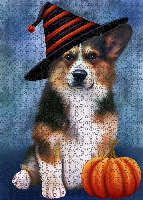 Happy Halloween Welsh Corgi Dog Wearing Witch Hat with Pumpkin Puzzle  PUZL86912