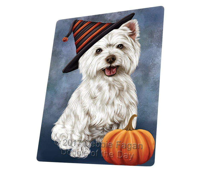 Happy Halloween West Highland Terrier Dog Wearing Witch Hat with Pumpkin Art Portrait Print Woven Throw Sherpa Plush Fleece Blanket