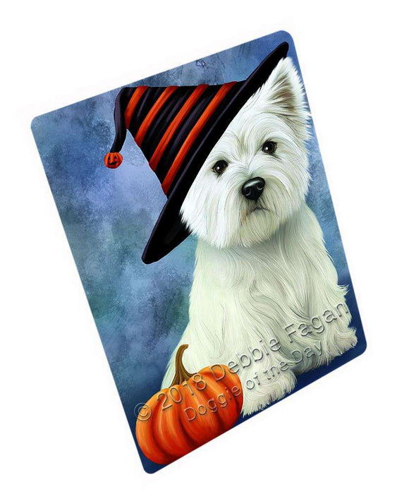 Happy Halloween West Highland White Terrier Dog Wearing Witch Hat with Pumpkin Blanket BLNKT111828