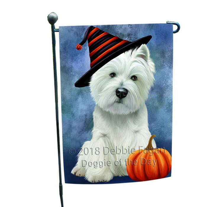 Happy Halloween West Highland White Terrier Dog Wearing Witch Hat with Pumpkin Garden Flag GFLG55003