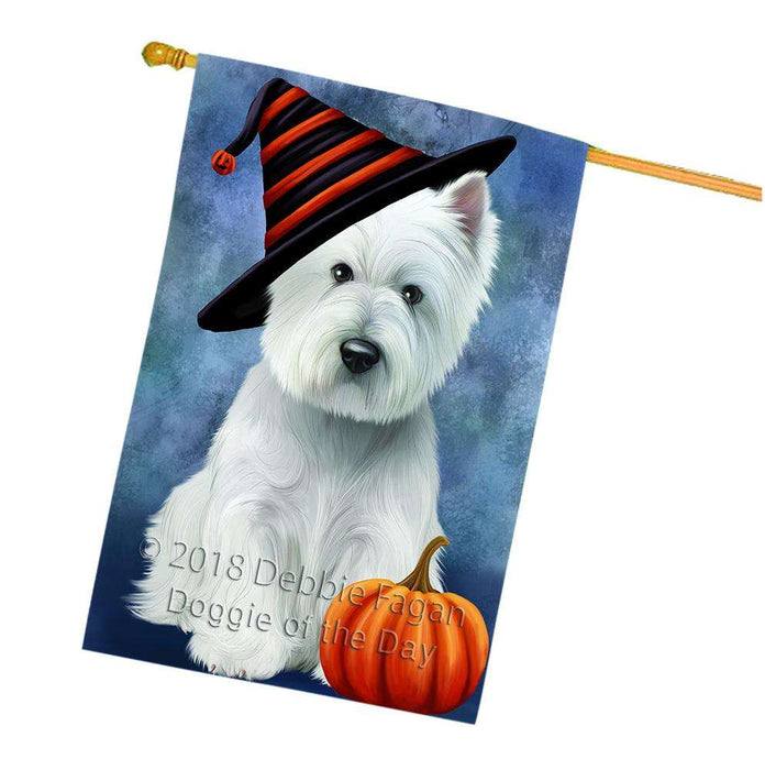 Happy Halloween West Highland White Terrier Dog Wearing Witch Hat with Pumpkin House Flag FLG55138