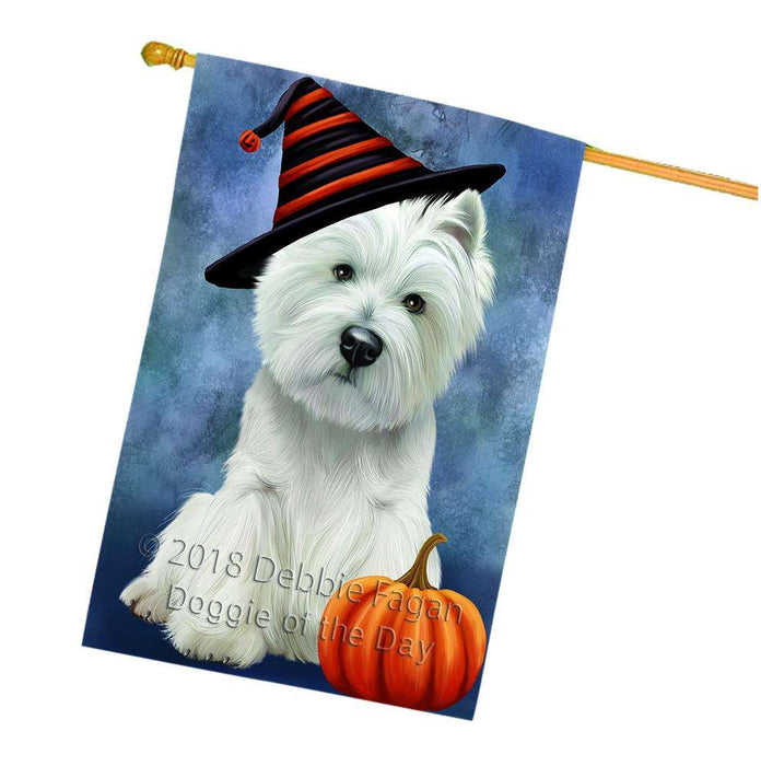 Happy Halloween West Highland White Terrier Dog Wearing Witch Hat with Pumpkin House Flag FLG55139