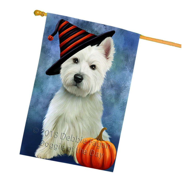 Happy Halloween West Highland White Terrier Dog Wearing Witch Hat with Pumpkin House Flag FLG55140