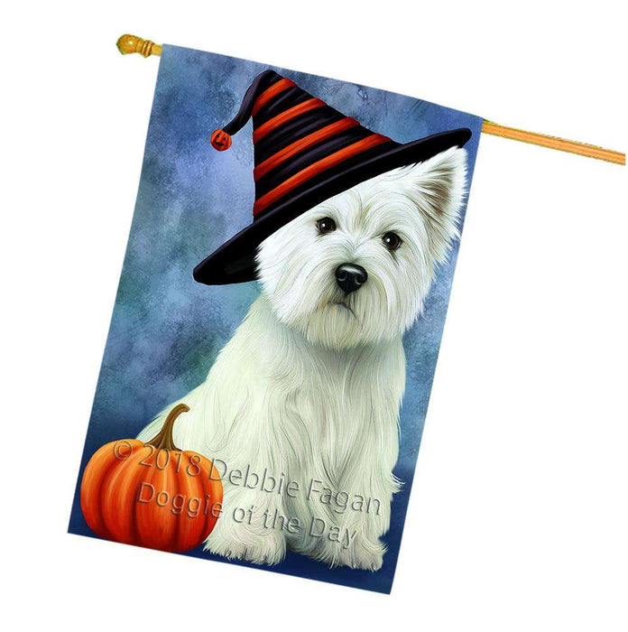 Happy Halloween West Highland White Terrier Dog Wearing Witch Hat with Pumpkin House Flag FLG55141