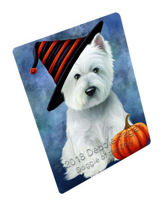 Happy Halloween West Highland White Terrier Dog Wearing Witch Hat with Pumpkin Large Refrigerator / Dishwasher Magnet RMAG90522