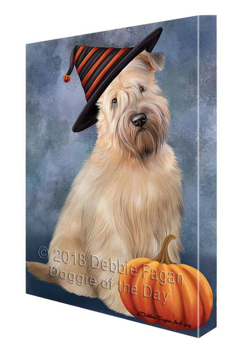 Happy Halloween Wheaten Terrier Dog Wearing Witch Hat with Pumpkin Canvas Print Wall Art Décor CVS111752