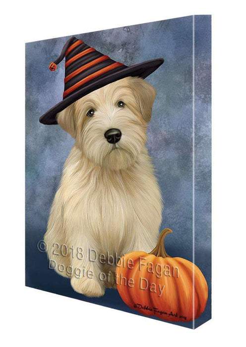 Happy Halloween Wheaten Terrier Dog Wearing Witch Hat with Pumpkin Canvas Print Wall Art Décor CVS111761