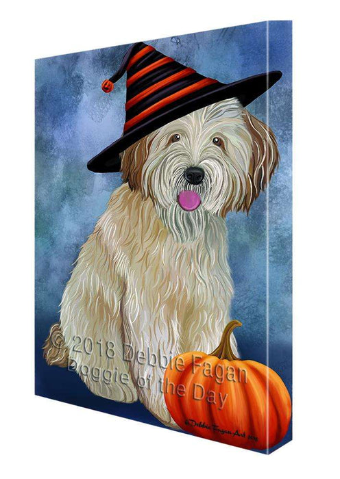 Happy Halloween Wheaten Terrier Dog Wearing Witch Hat with Pumpkin Canvas Print Wall Art Décor CVS112346