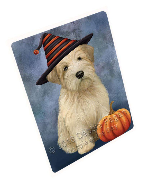Happy Halloween Wheaten Terrier Dog Wearing Witch Hat with Pumpkin Cutting Board C69081