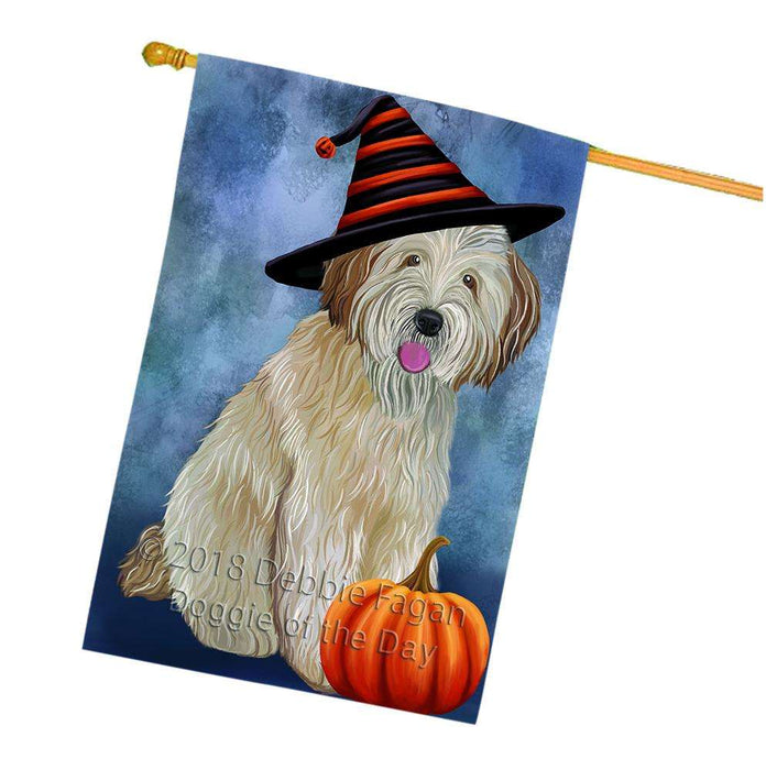 Happy Halloween Wheaten Terrier Dog Wearing Witch Hat with Pumpkin House Flag FLG55142