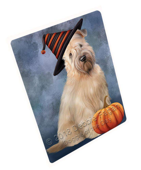 Happy Halloween Wheaten Terrier Dog Wearing Witch Hat with Pumpkin Large Refrigerator / Dishwasher Magnet RMAG90150