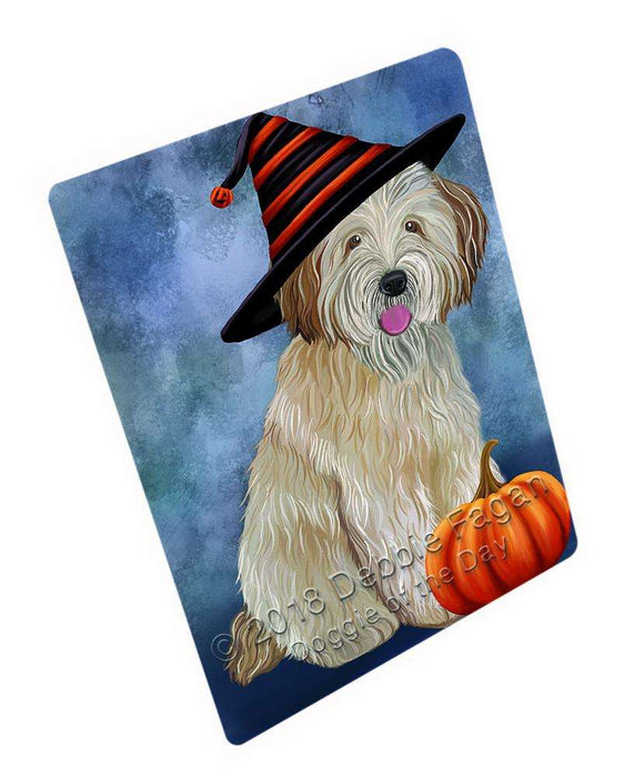 Happy Halloween Wheaten Terrier Dog Wearing Witch Hat with Pumpkin Large Refrigerator / Dishwasher Magnet RMAG90546