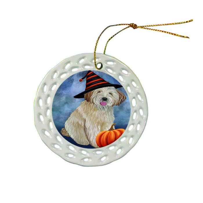 Happy Halloween Wheaten Terrier Dog Wearing Witch Hat with Pumpkin Star Porcelain Ornament SPOR54935