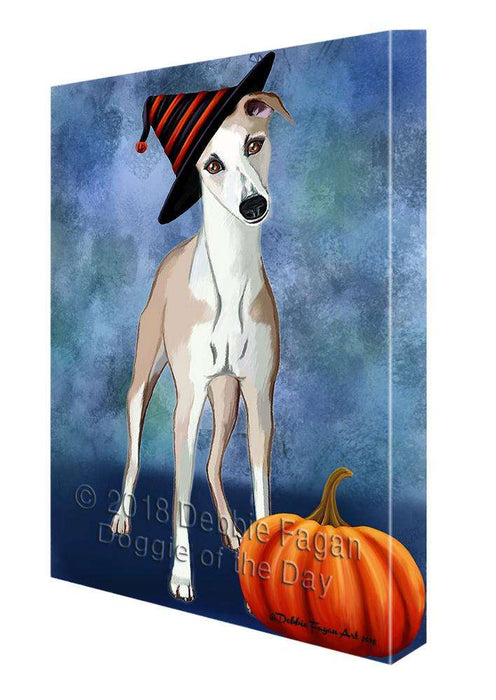 Happy Halloween Whippet Dog Wearing Witch Hat with Pumpkin Canvas Print Wall Art Décor CVS112355