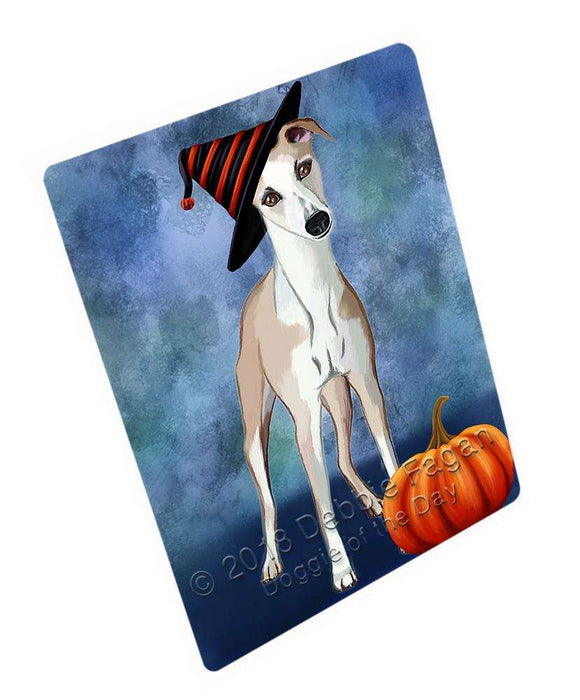 Happy Halloween Whippet Dog Wearing Witch Hat with Pumpkin Cutting Board C69279